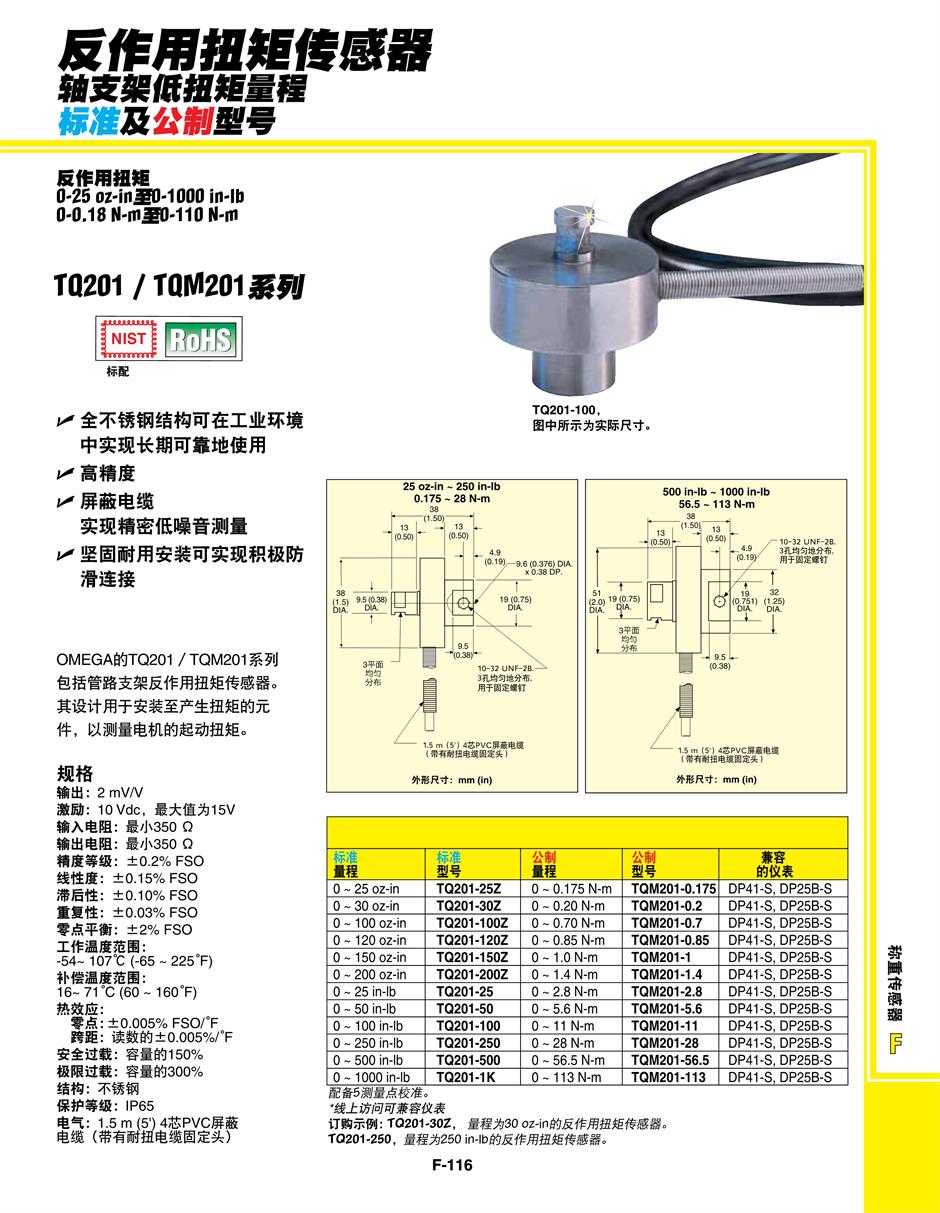 美國OMEGA反作用扭矩傳感器產品詳情