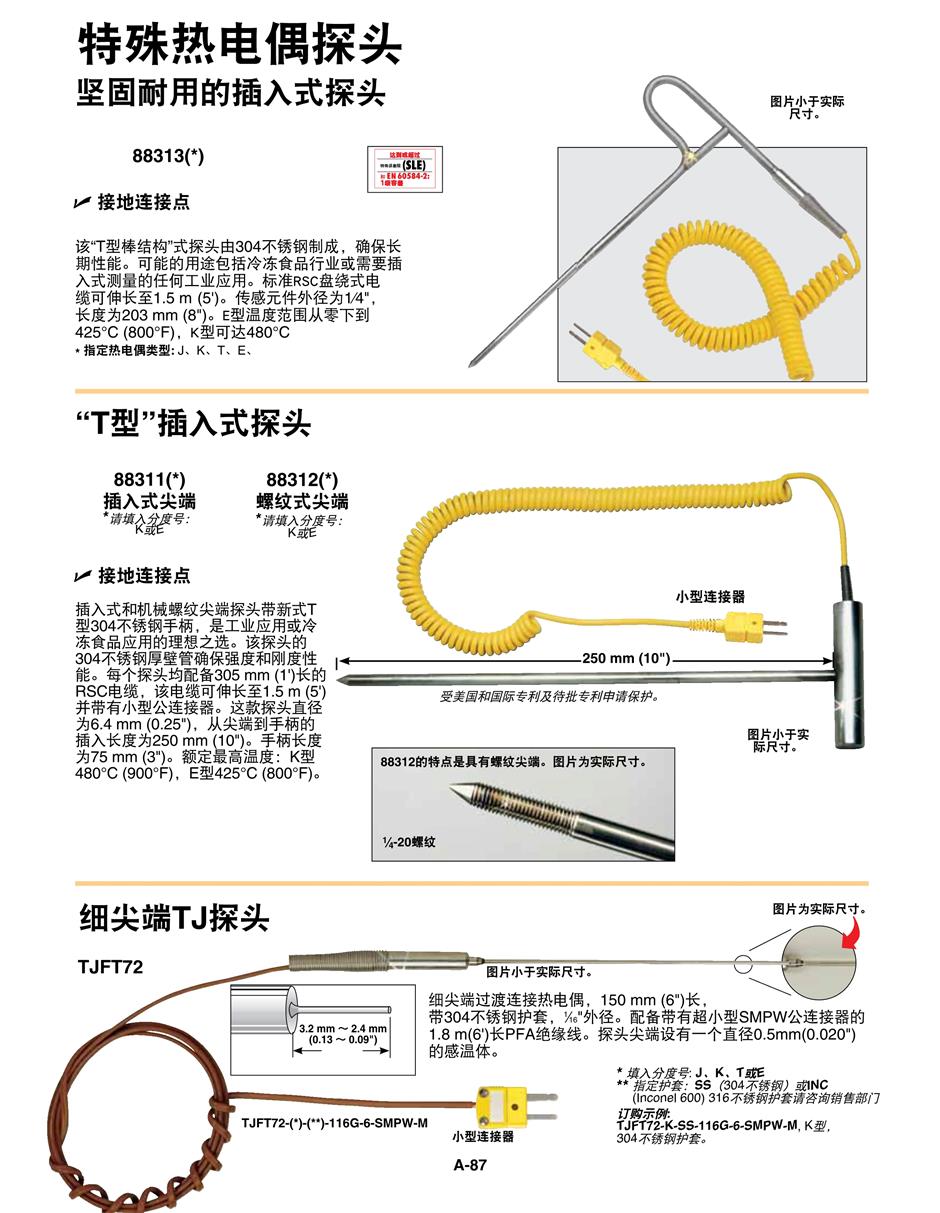 美國OMEGA 88313() & 88312 堅固耐用的插入式探頭產品詳情
